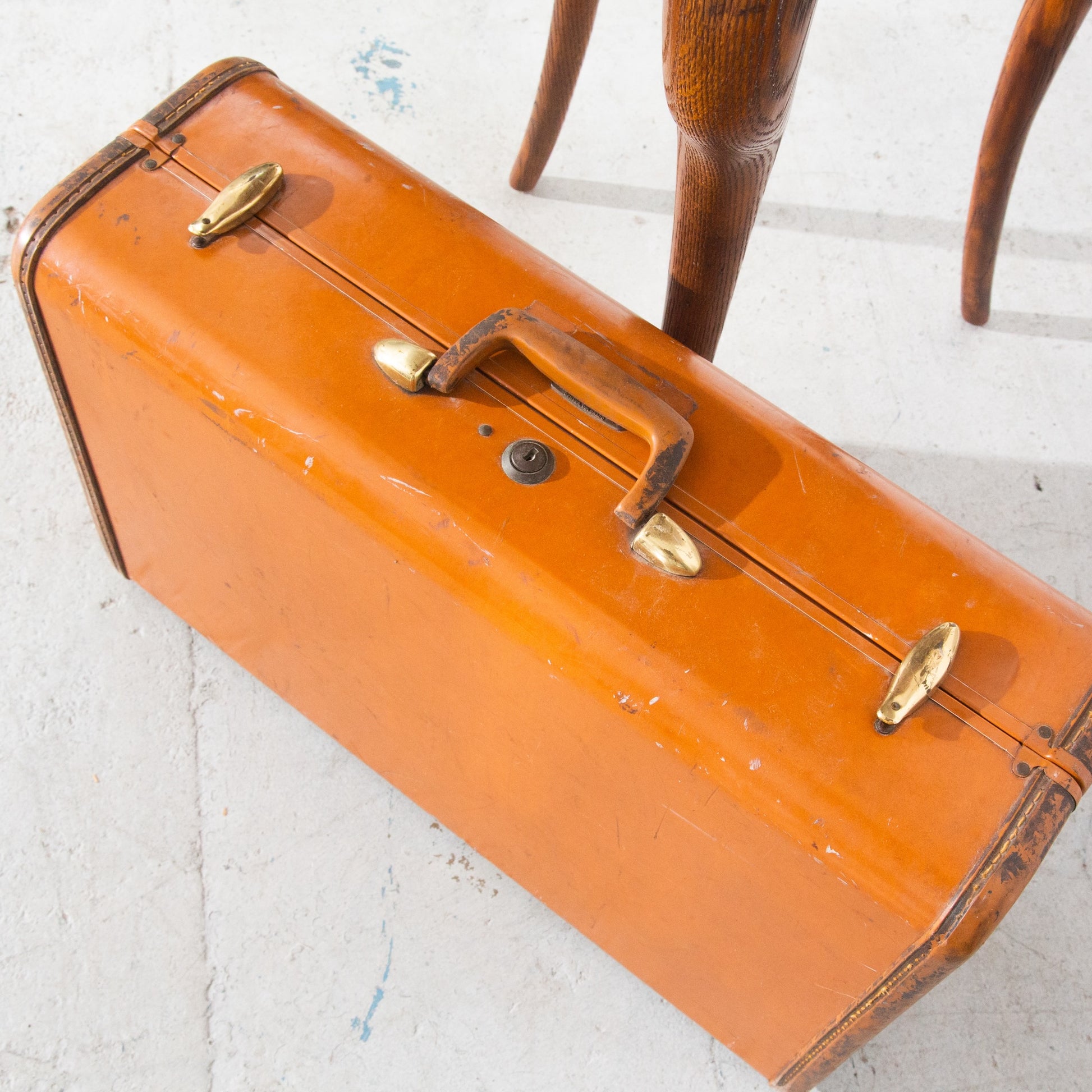 Vintage Antique Orange 1940s Samsonite Leather Luggage Set