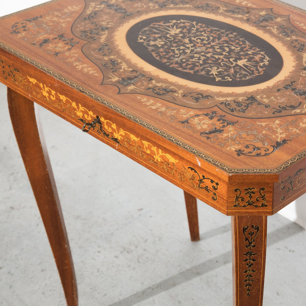 Vintage Antique VTG Italian Marquetry Wooden Musical Box Flip Top Side Table