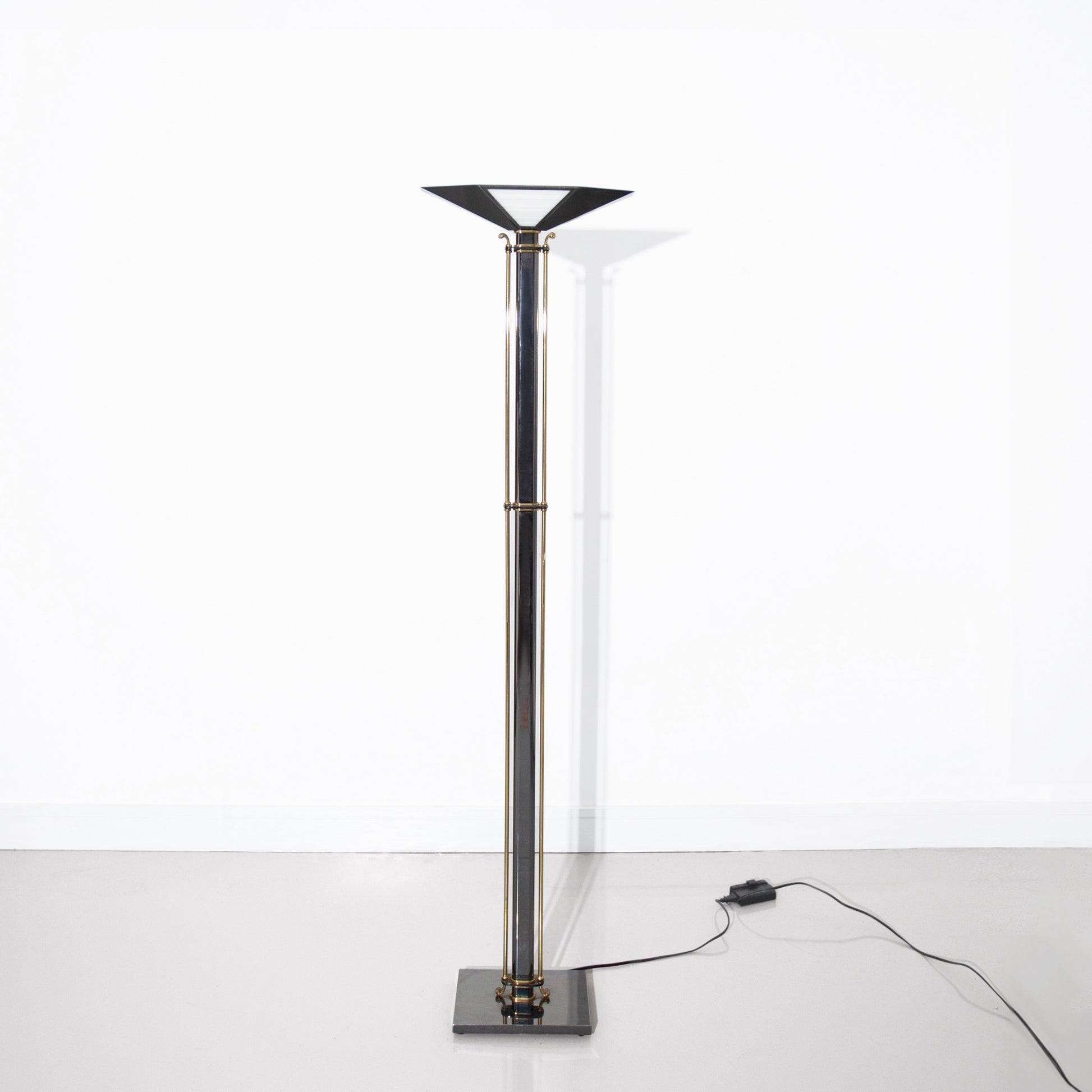 Vintage Art Deco Bronze and Black Metal Torchiere Floor Lamp