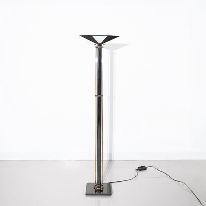 Vintage Art Deco Bronze and Black Metal Torchiere Floor Lamp