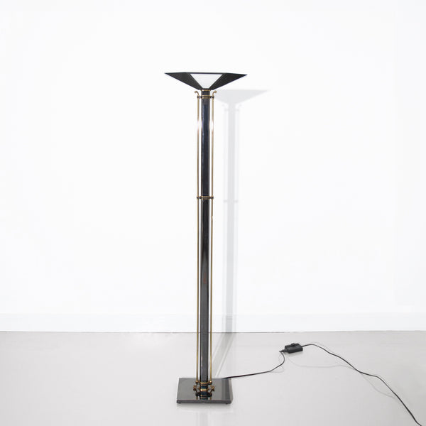 Vintage Art Deco Bronze and Black Metal Torchiere Floor Lamp