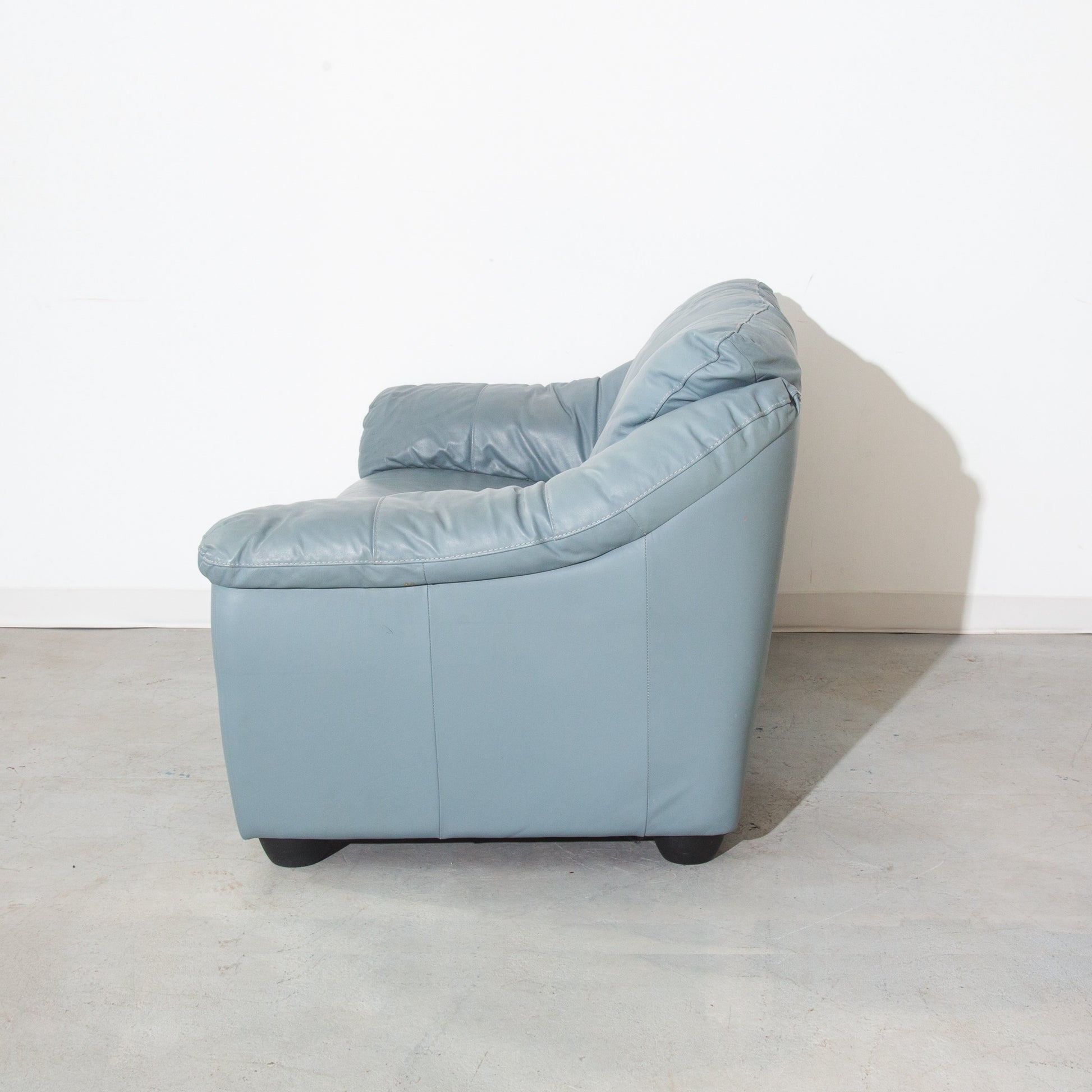 Vintage Blue Leather Loveseat Sofa Couch