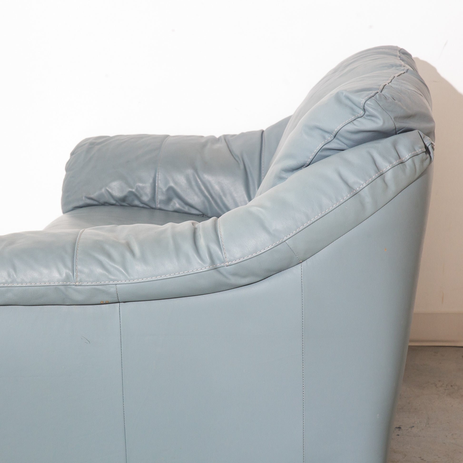 Vintage Blue Leather Loveseat Sofa Couch