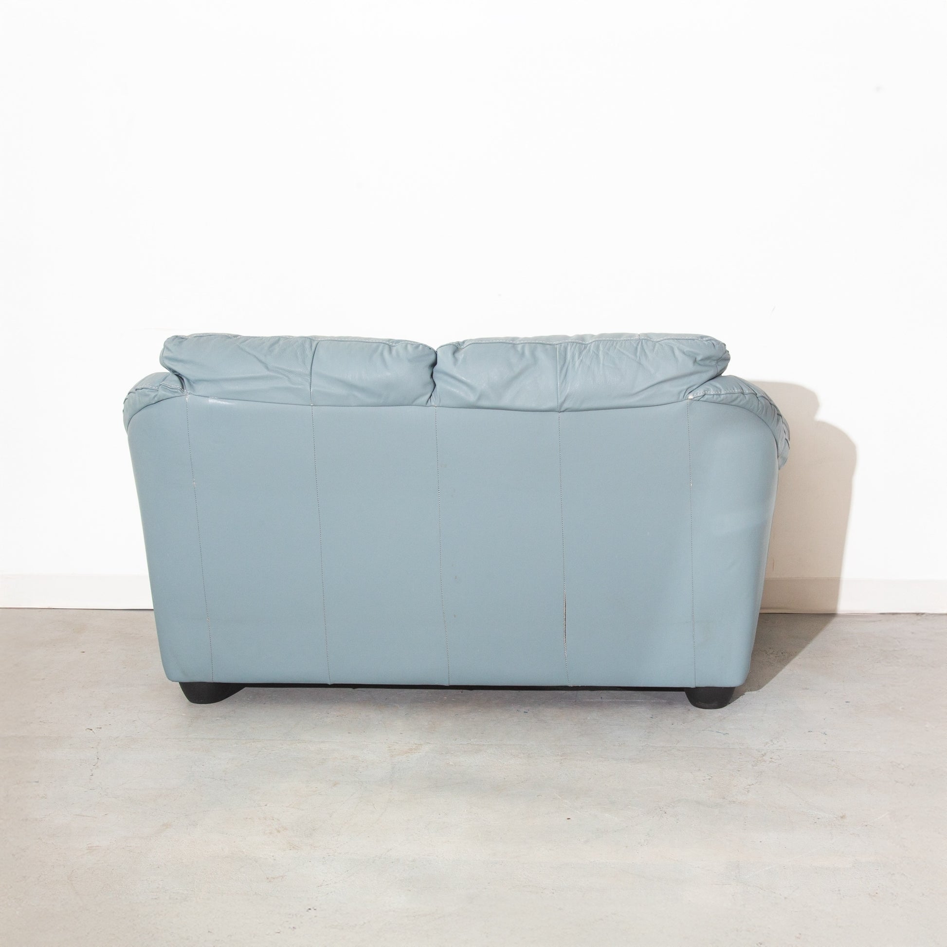 Vintage Blue Leather Loveseat Sofa Couch