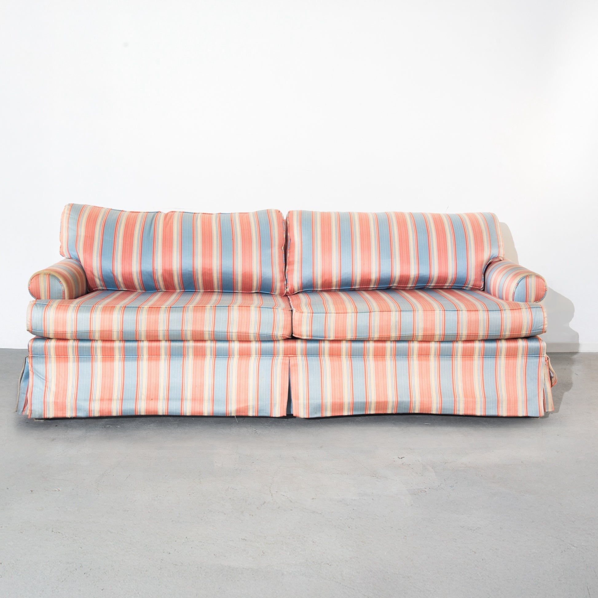 Vintage Blue and Orange Striped Queen Futon Couch Sofa