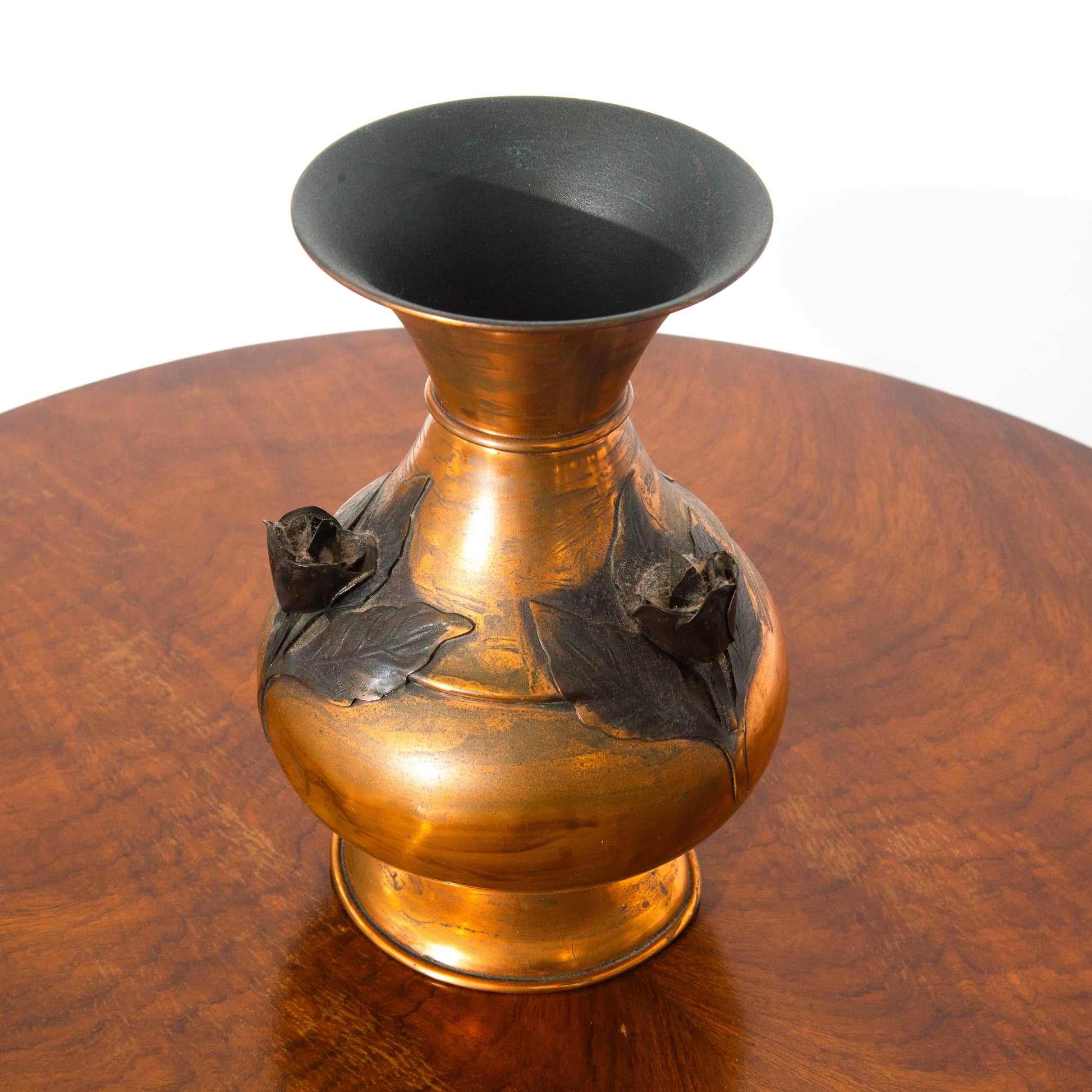 Vintage Brass Copper Vase with Handmade Roses