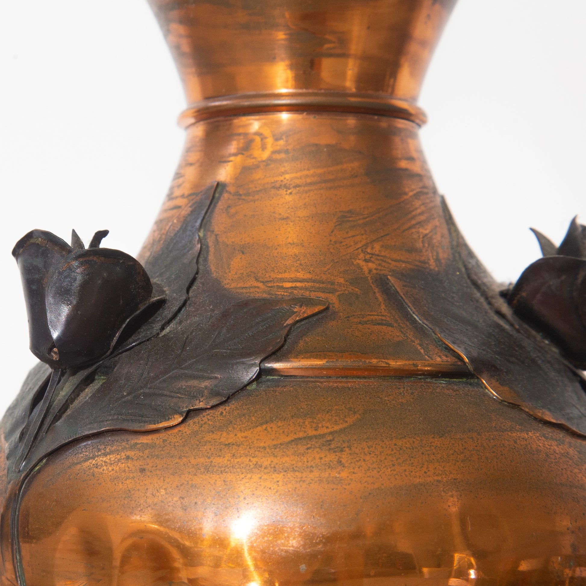Vintage Brass Copper Vase with Handmade Roses