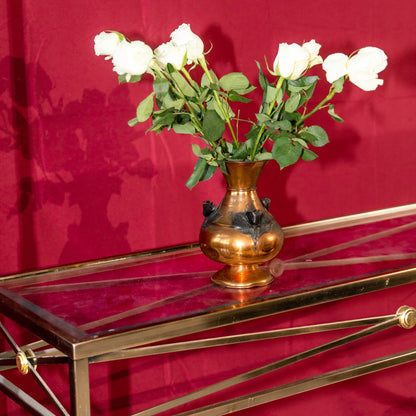 Vintage Brass Copper Vase with Handmade Roses
