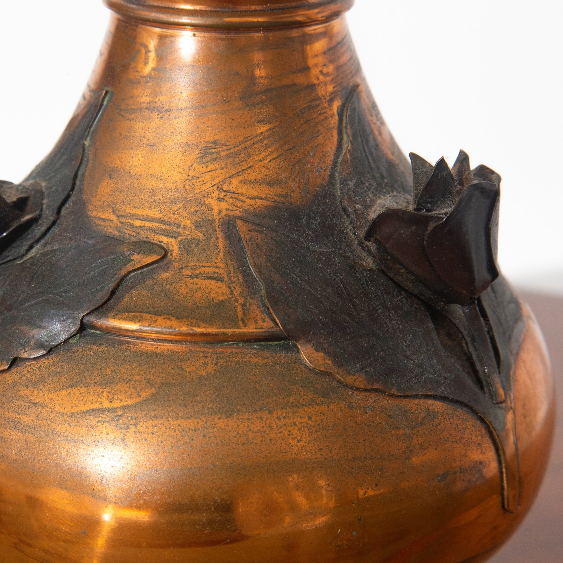 Vintage Brass Copper Vase with Handmade Roses