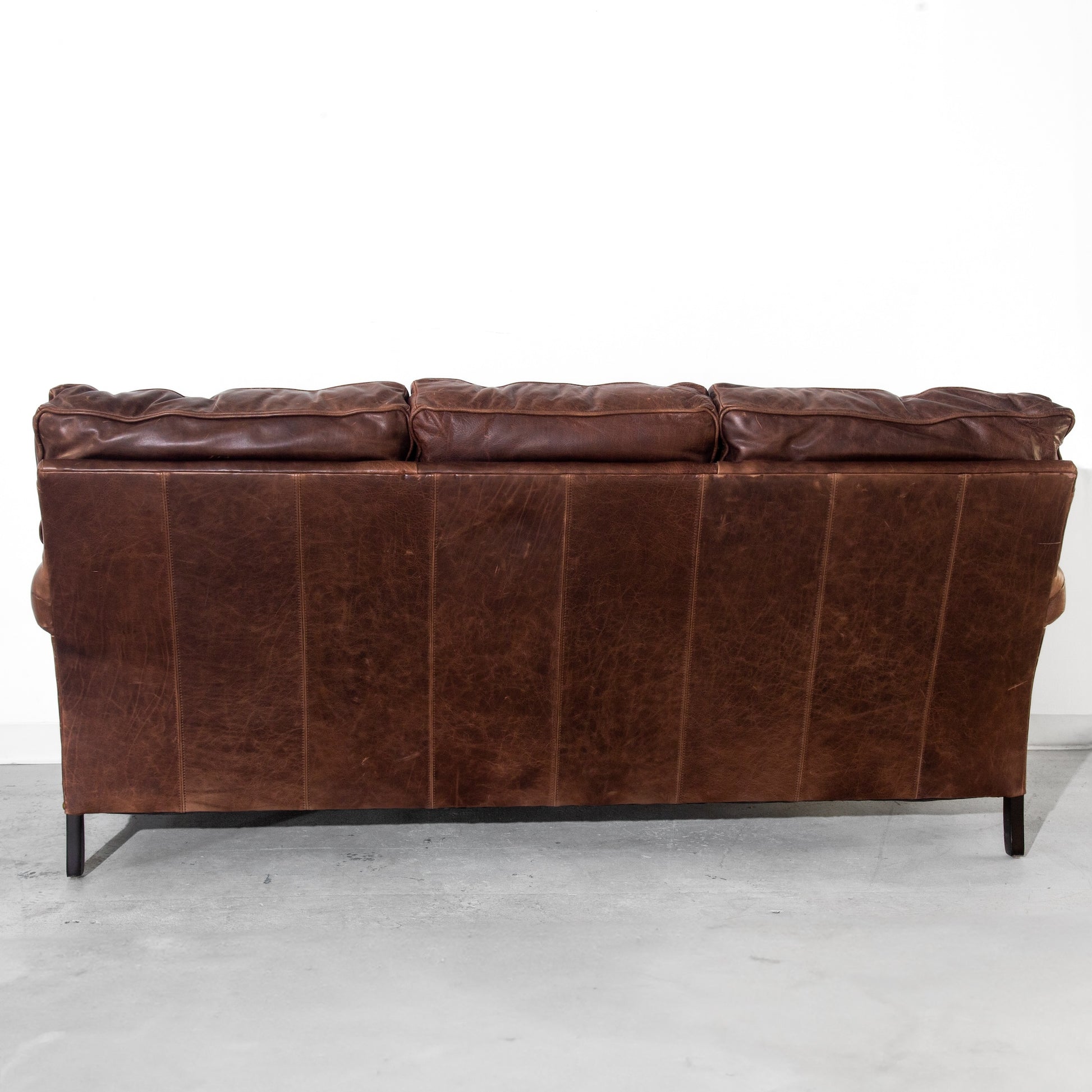 Vintage Brown Distinction Leather Studded 3-Seat Sofa Couch