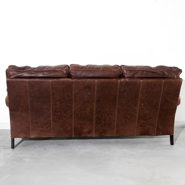 Vintage Brown Distinction Leather Studded 3-Seat Sofa Couch