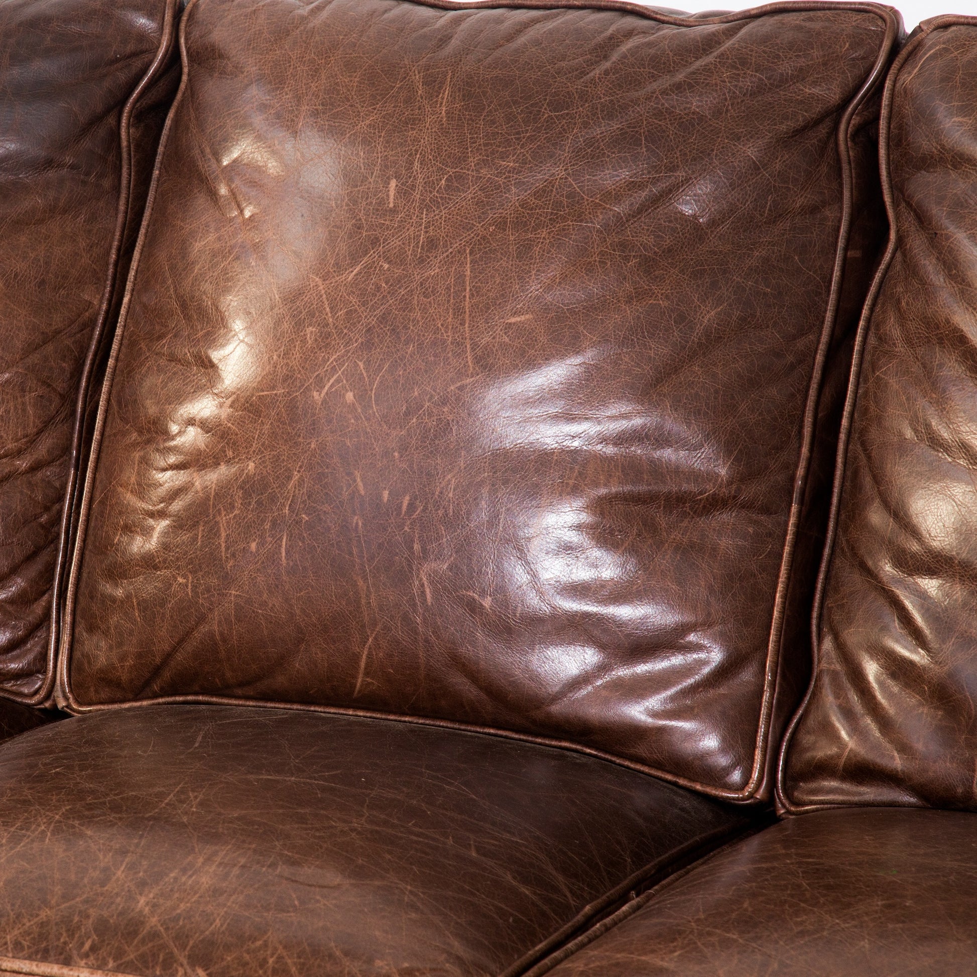 Vintage Brown Distinction Leather Studded 3-Seat Sofa Couch