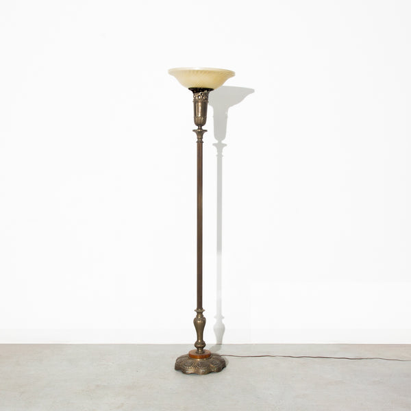 Vintage Glass and Marble Metal Floor Lamp
