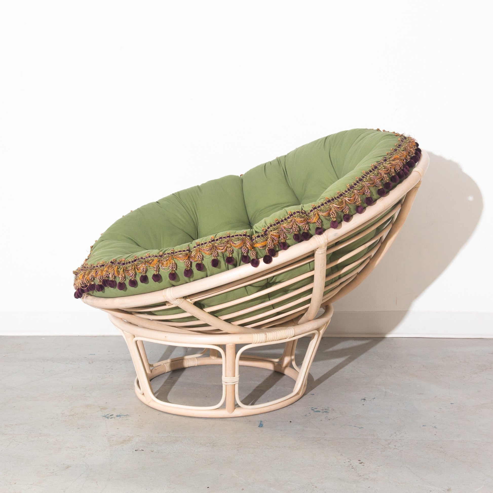 Vintage Green Cushion Papasan Circle Lounge Armchair Chair