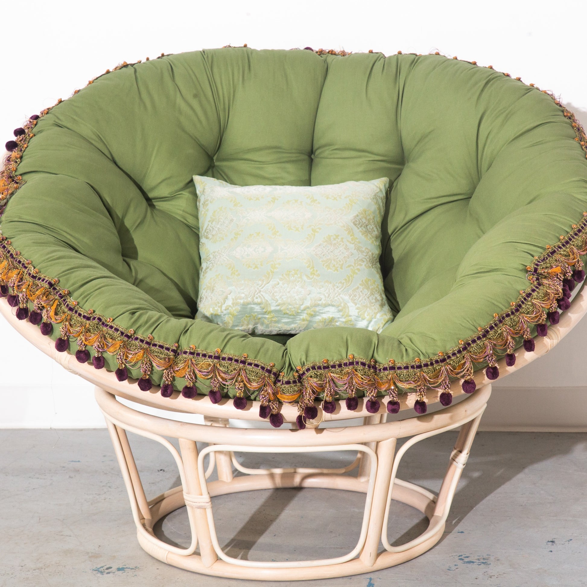 Vintage Green Cushion Papasan Circle Lounge Armchair Chair
