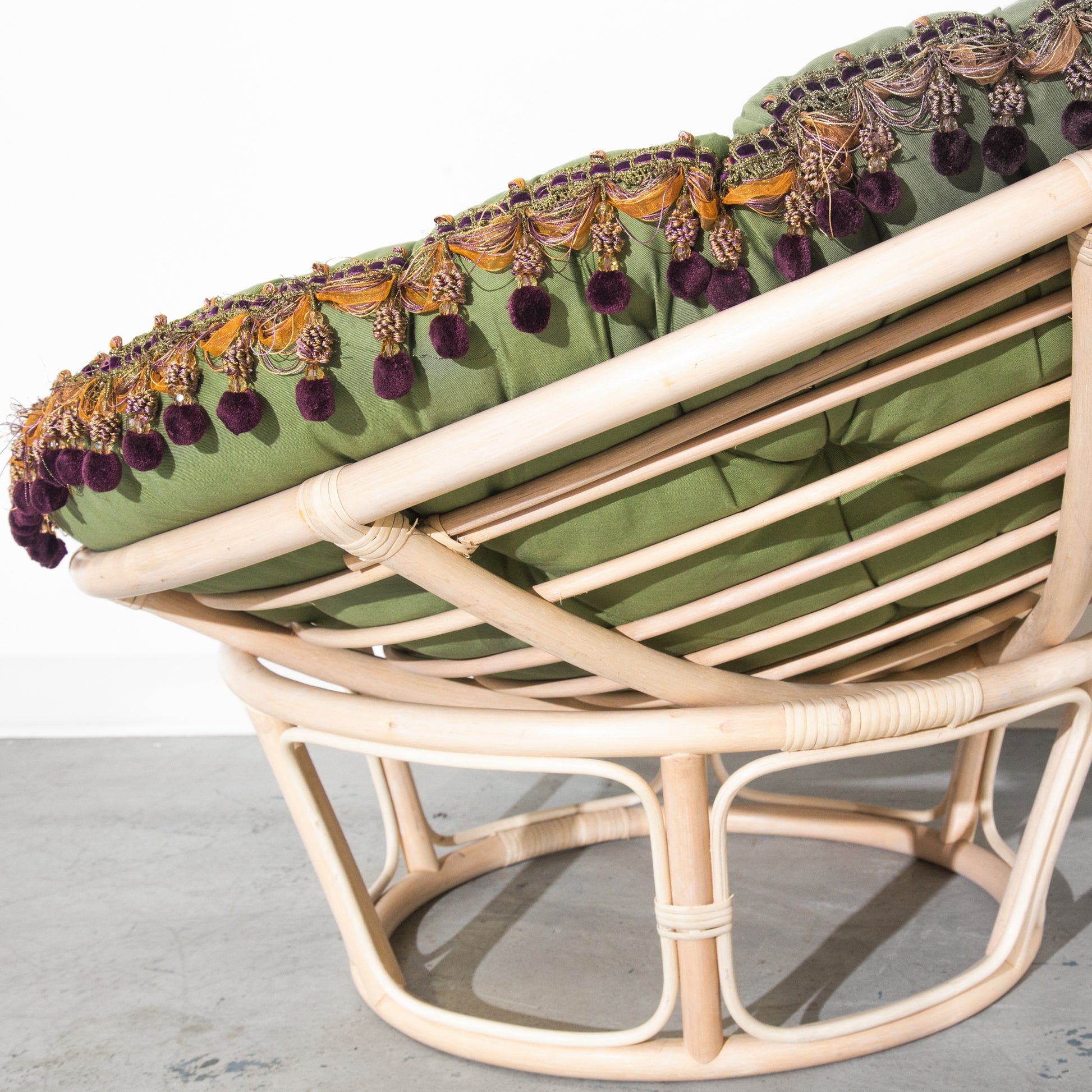Vintage Green Cushion Papasan Circle Lounge Armchair Chair