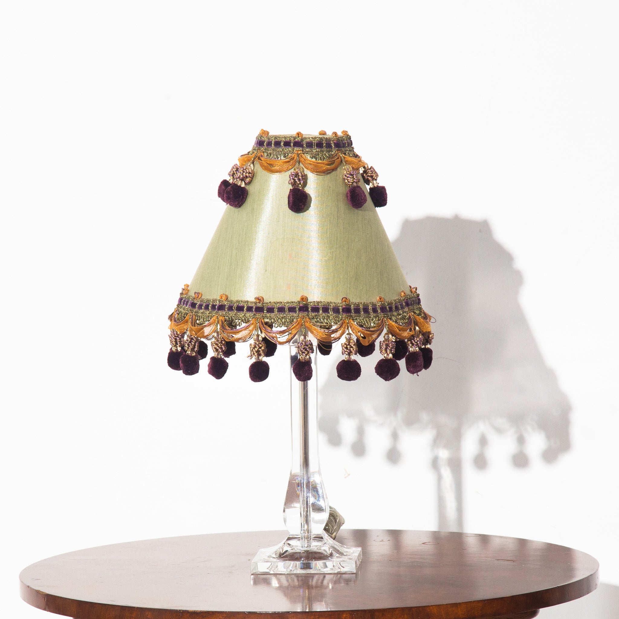 Vintage Green Pompom Lucite Table Lamp
