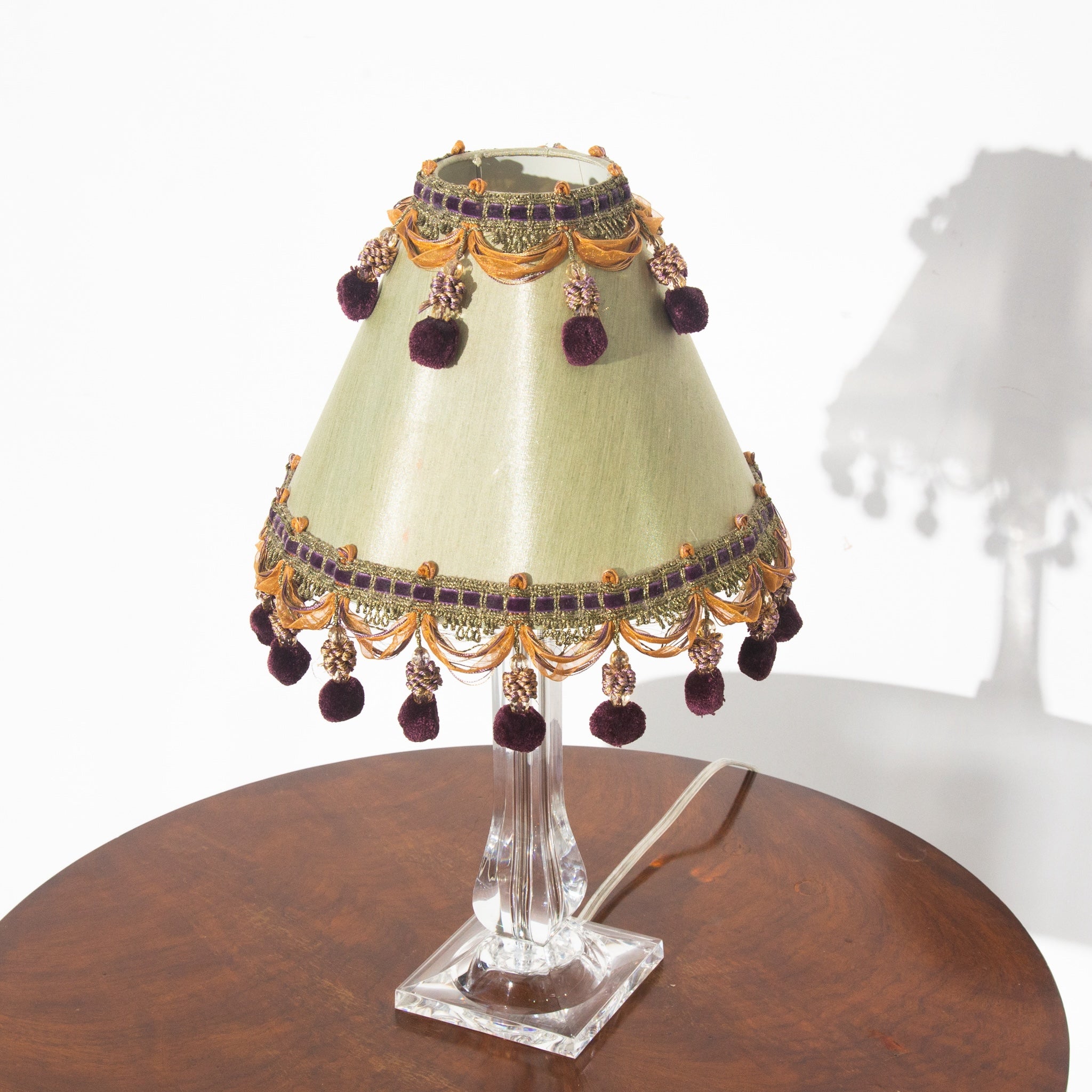 Vintage Green Pompom Lucite Table Lamp