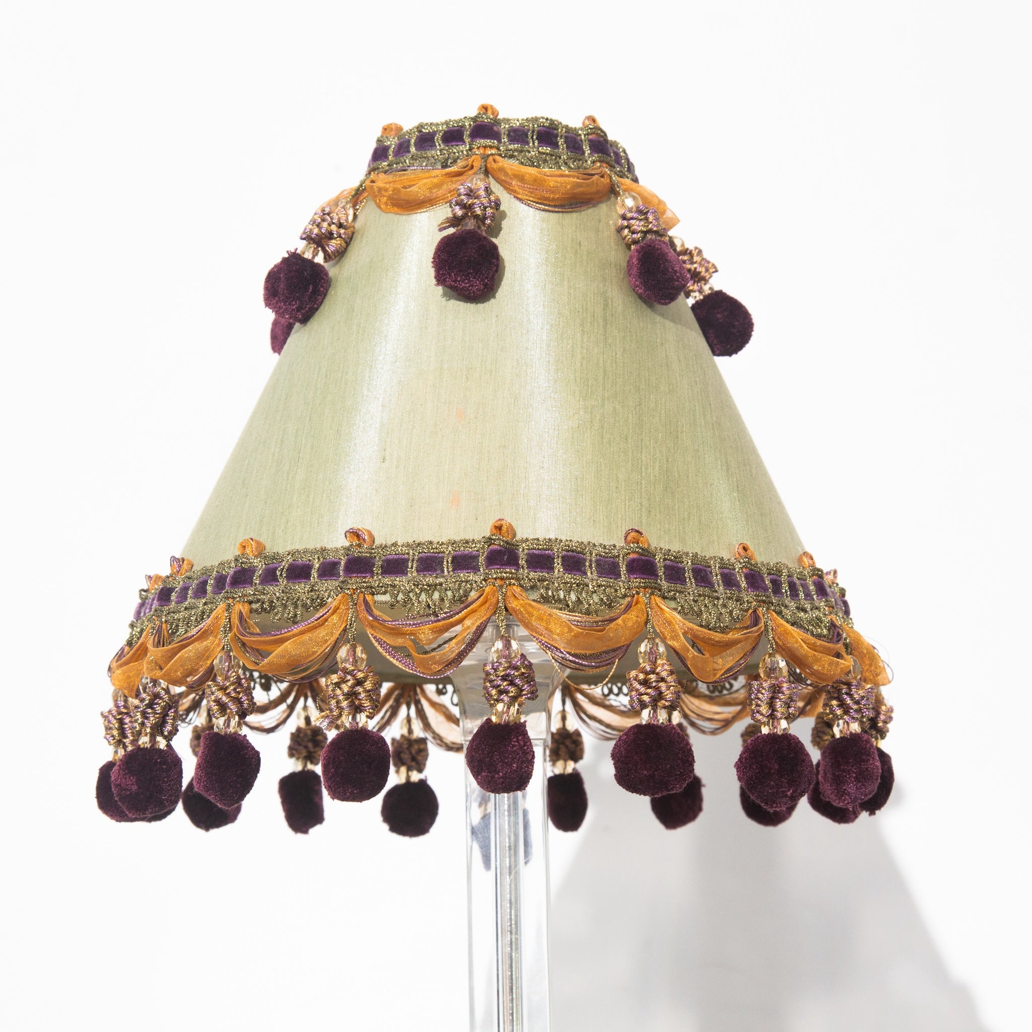 Vintage Green Pompom Lucite Table Lamp