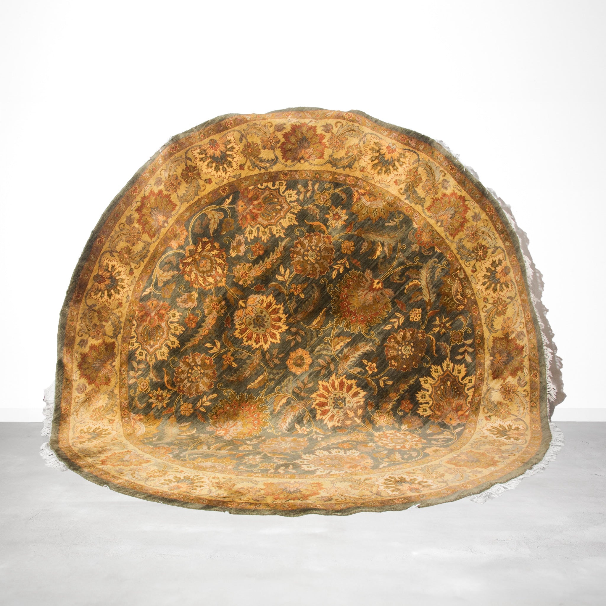 Vintage Indian Oriental Agra Wool Circle Area Rug