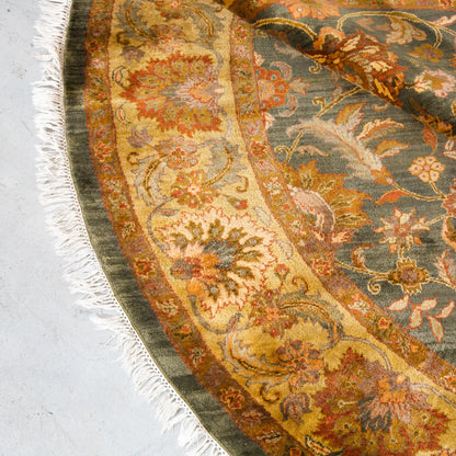 Vintage Indian Oriental Agra Wool Circle Area Rug