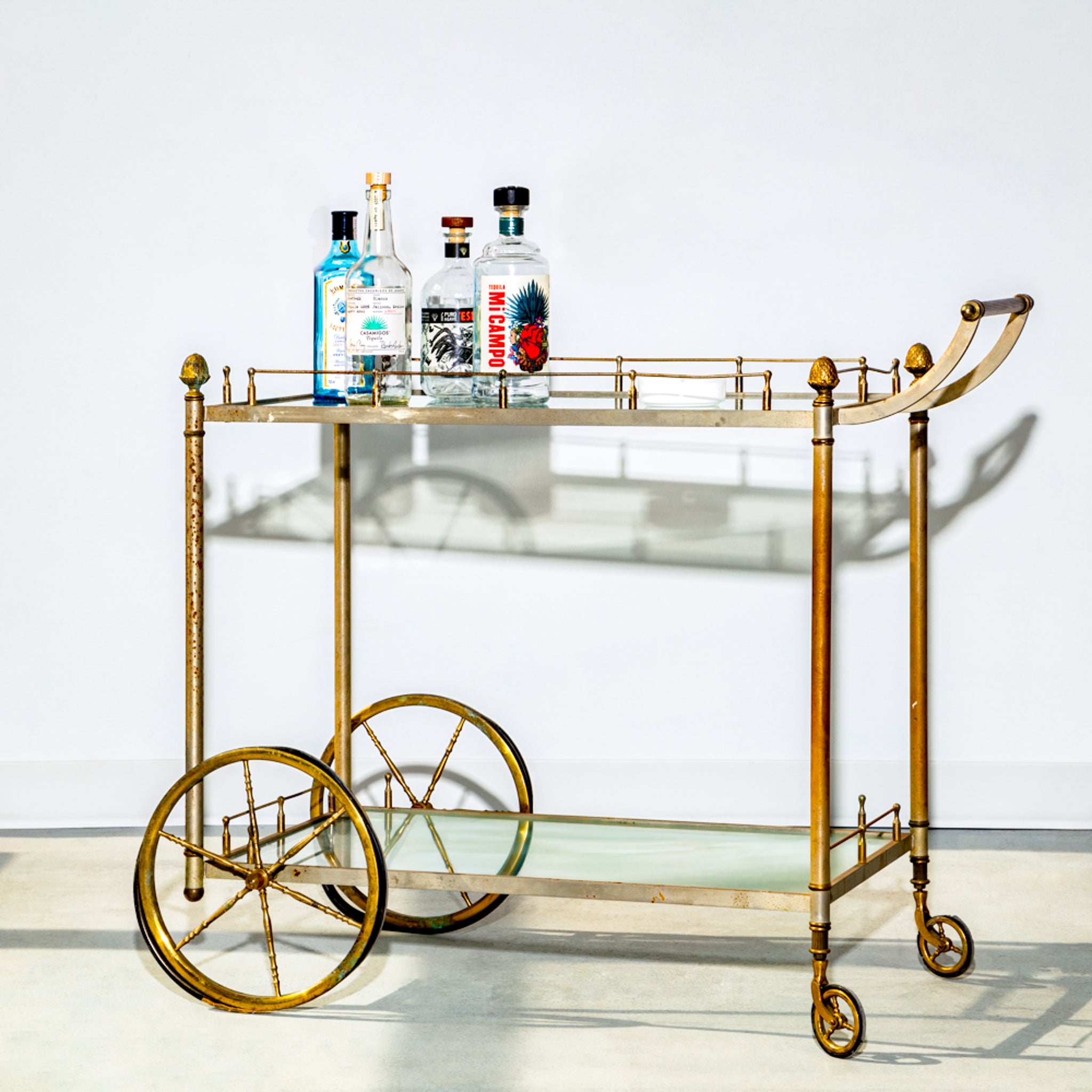 Vintage Italian Brass and Steel Bar Cart