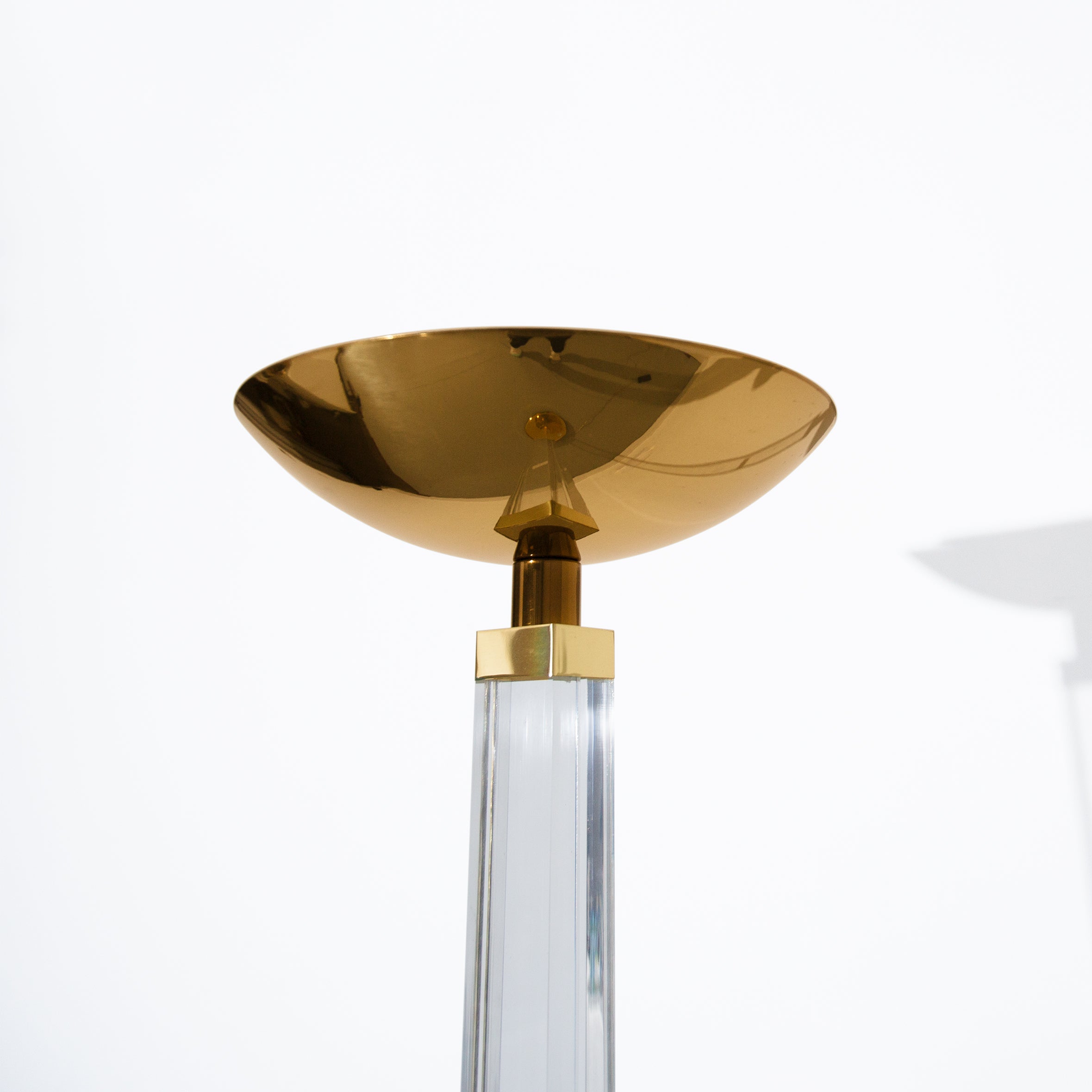 Vintage Italian Lucite and Brass Gold Torchiere Floor Lamp