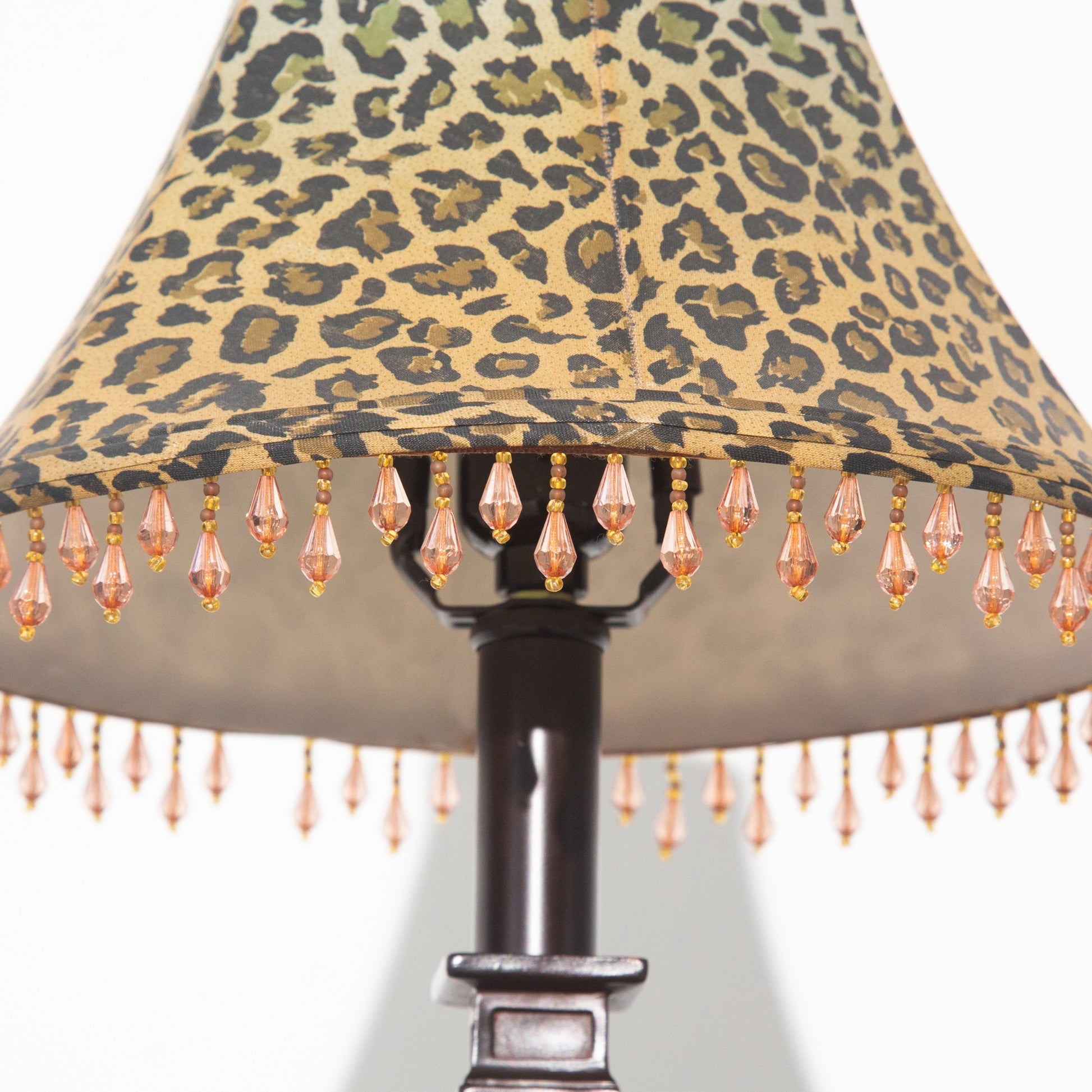 Vintage Leopard Fringe Metal Table Lamp