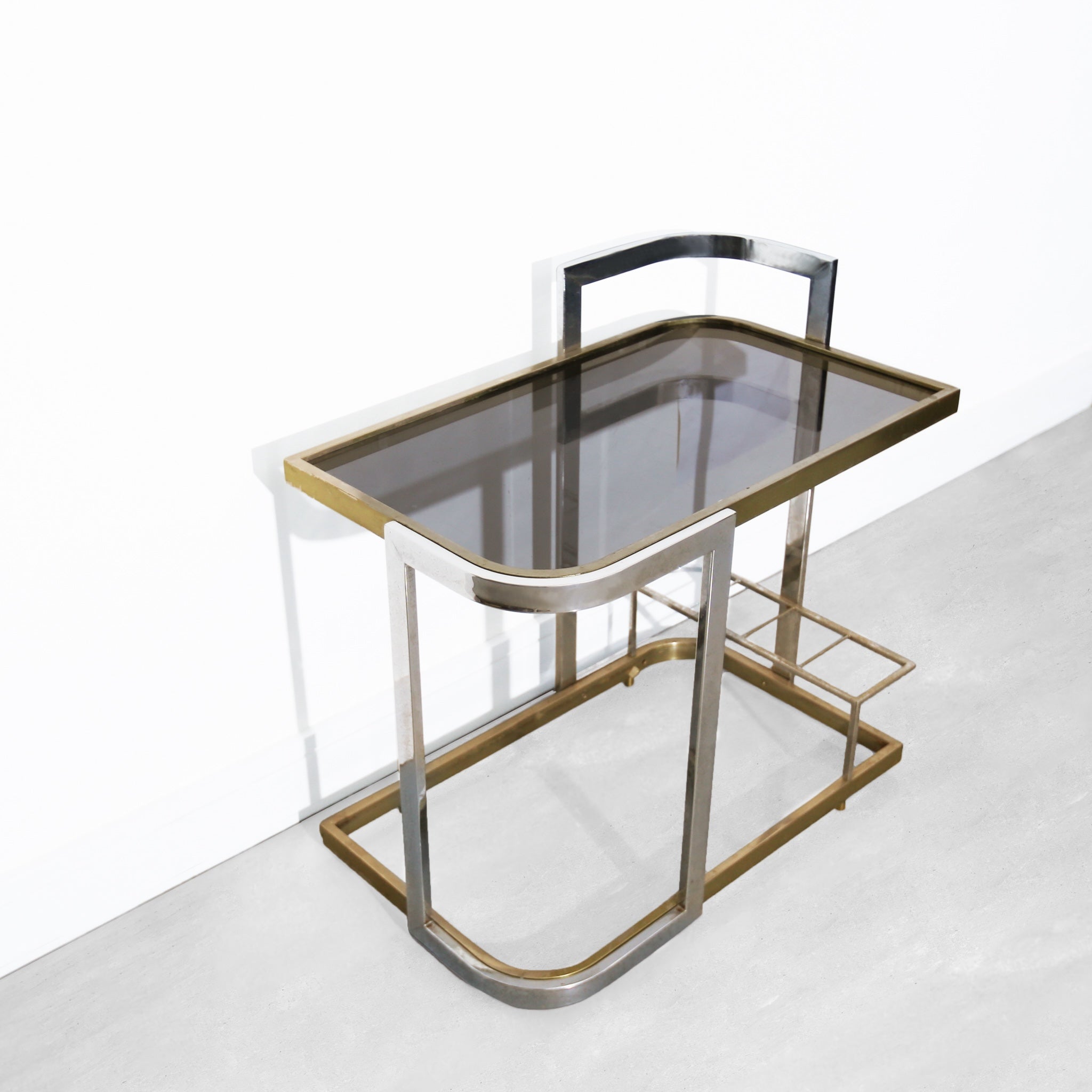 Vintage Mid-Century Modern MCM Chrome and Smoked Glass Bar Cart