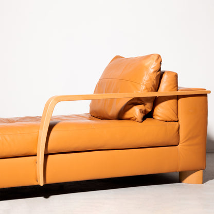 Natuzzi Italian Leather Chaise with perforated logo on the pillow