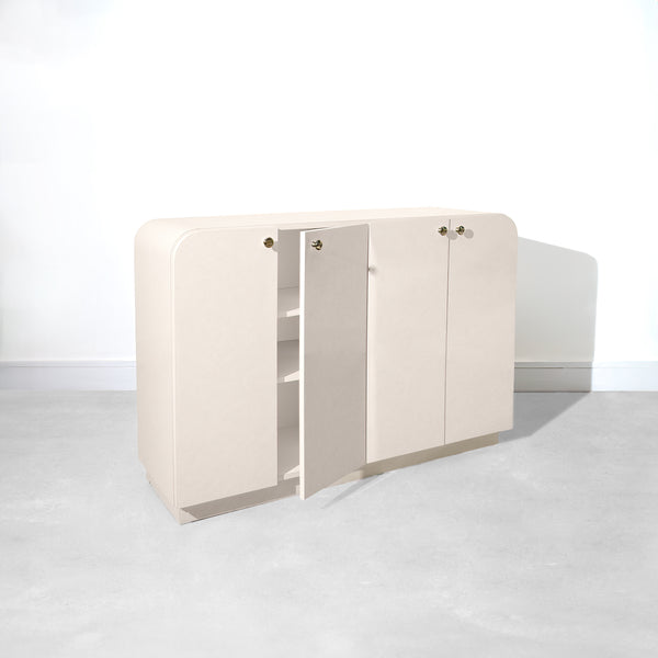 Vintage Postmodern Formica Cream Waterfall Edge Cabinet Dresser