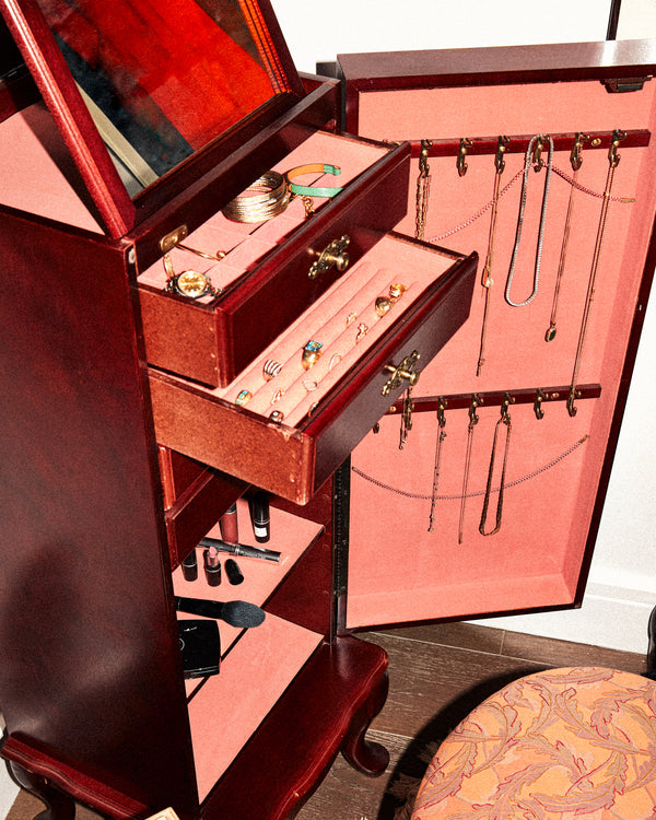 Vintage Powell Cherry Wood Jewelry Armoire Cabinet