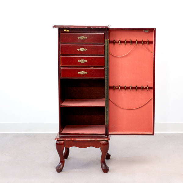 Vintage Powell Cherry Wood Jewelry Armoire Cabinet