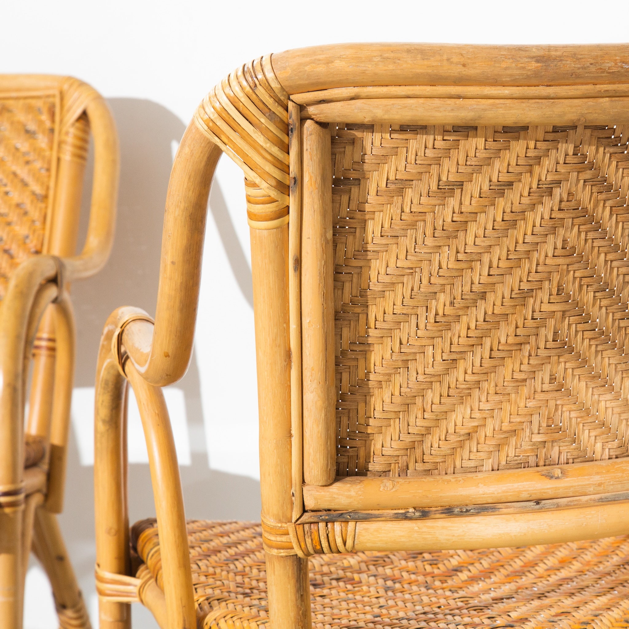 Vintage Rattan and Wicker Glass Dining Chairs and Table Set