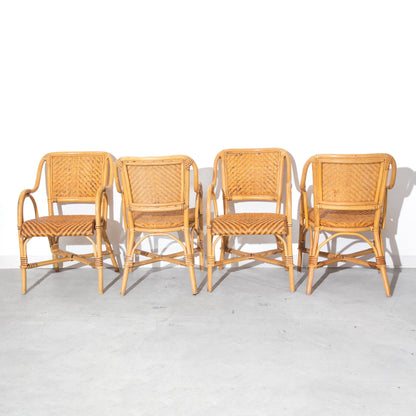 Vintage Rattan and Wicker Glass Dining Chairs and Table Set