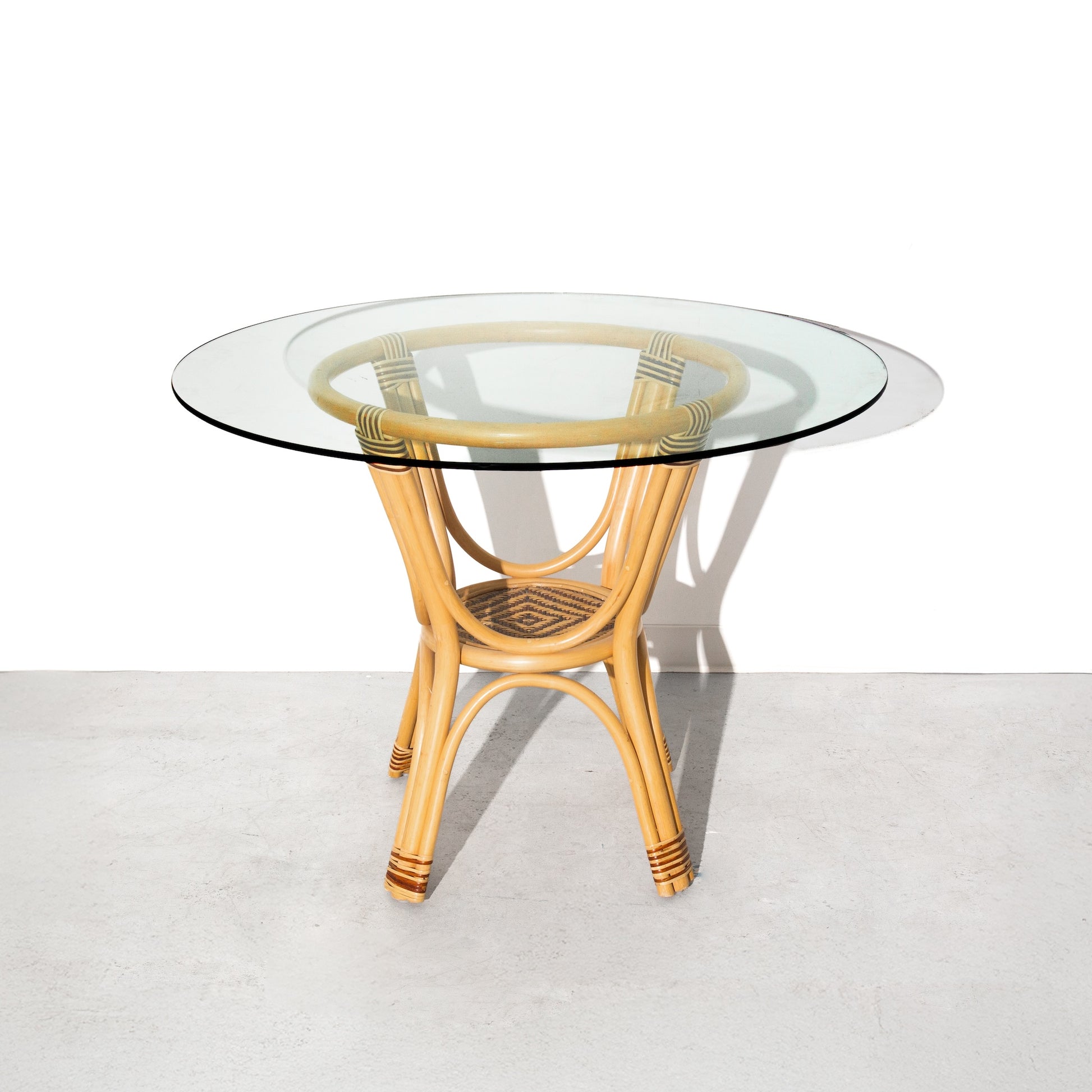 Vintage Rattan and Wicker Glass Dining Chairs and Table Set