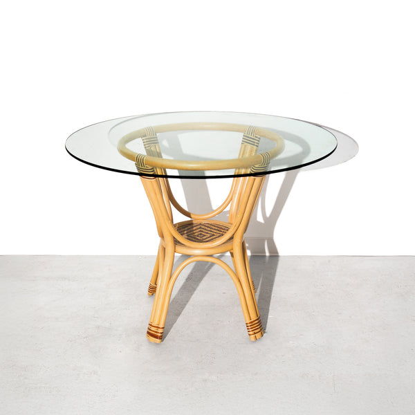 Vintage Rattan and Wicker Glass Dining Chairs and Table Set
