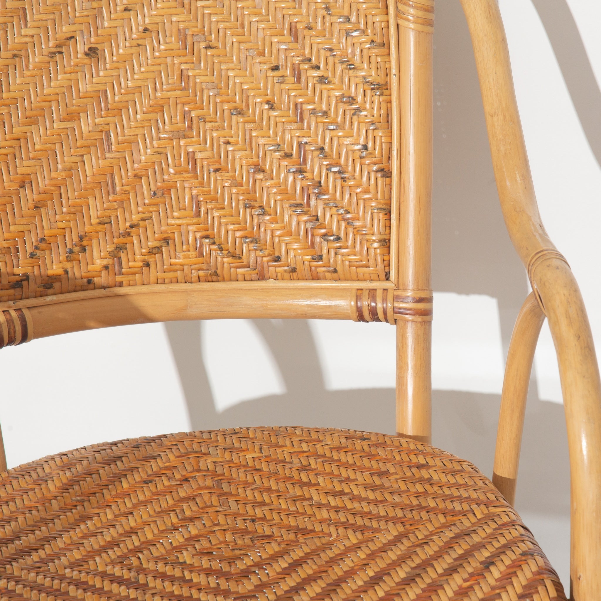 Vintage Rattan and Wicker Glass Dining Chairs and Table Set