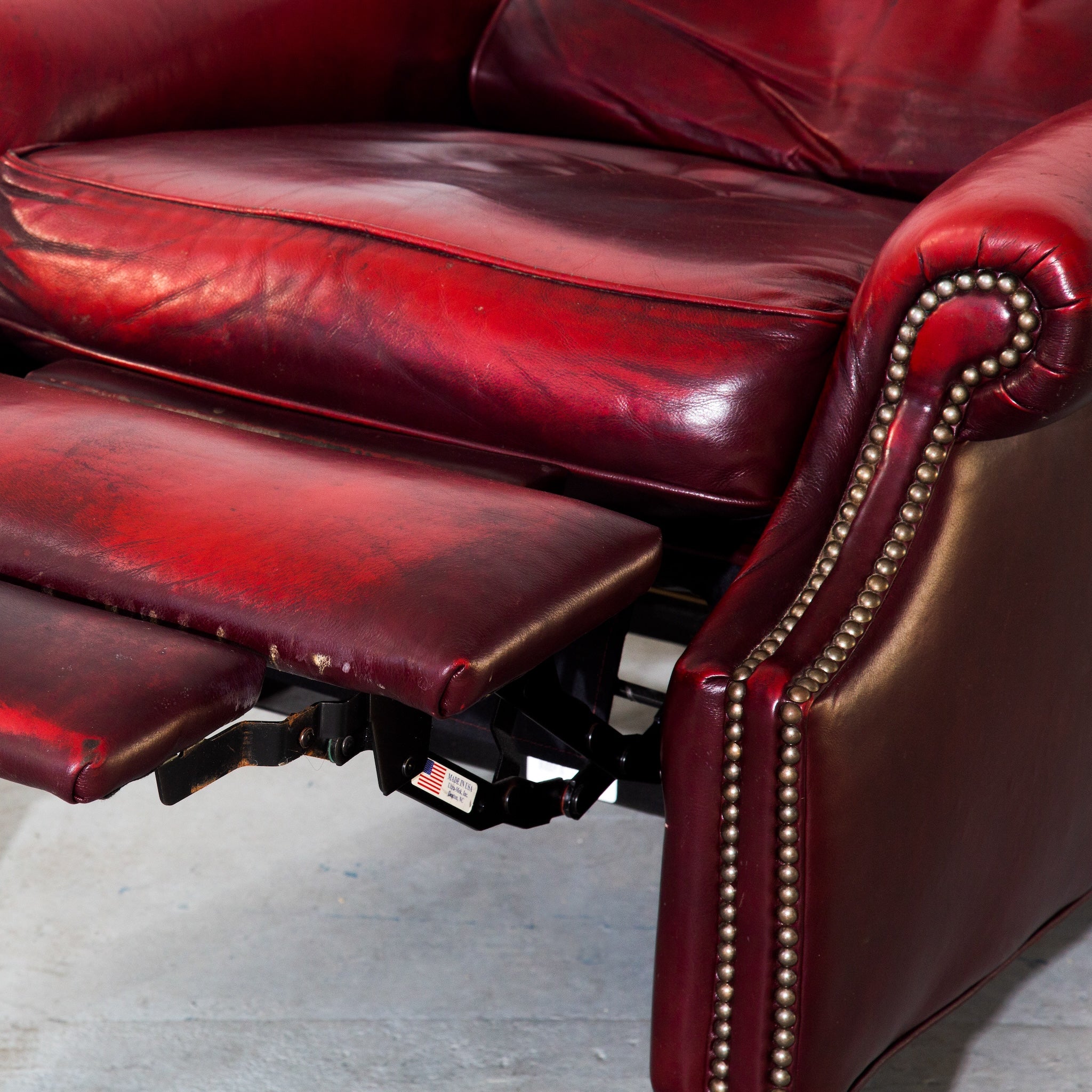 Vintage Red Leather Brandington Young Leather Recliner Lounge Chair