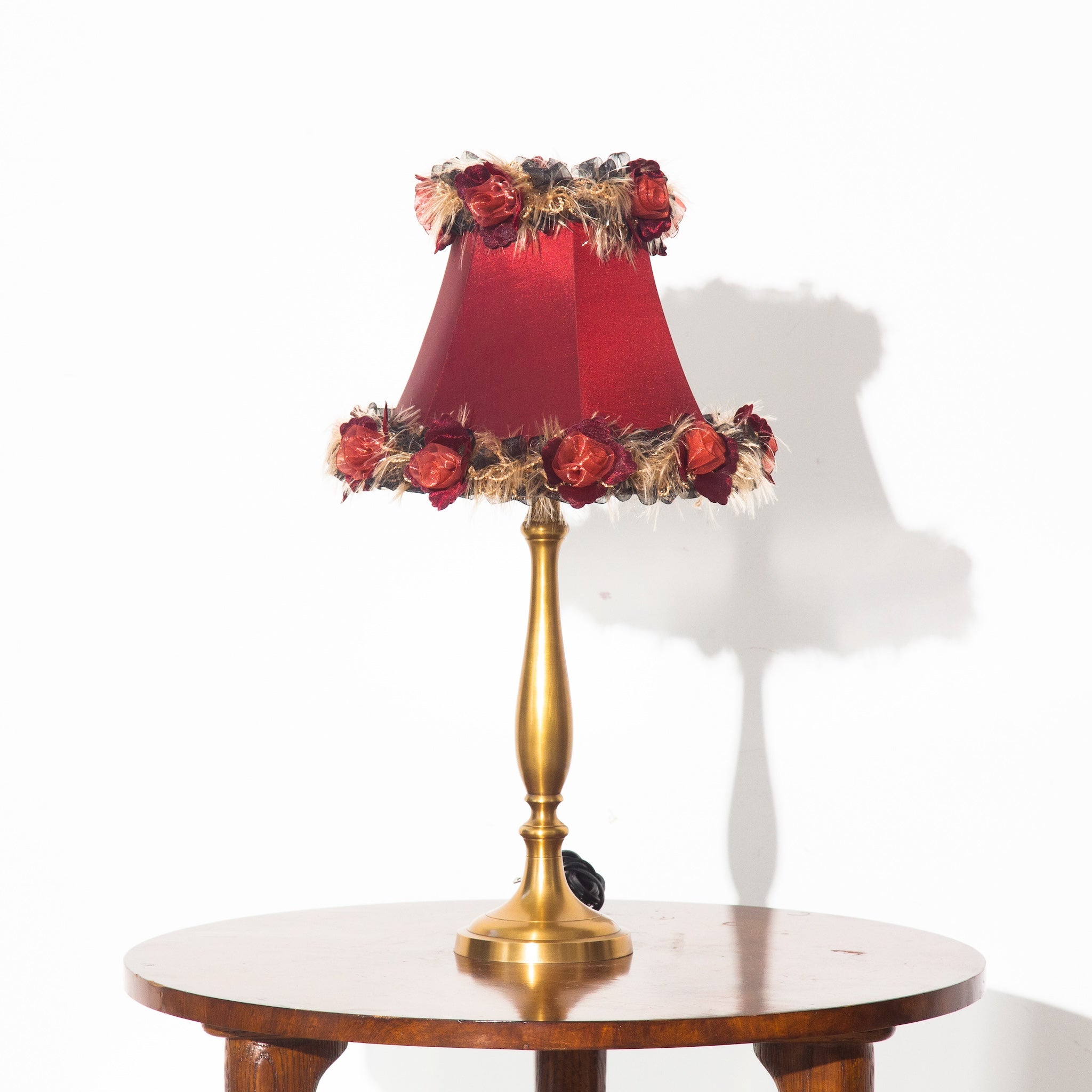 Vintage Silk Red and Gold Floral Table Lamp