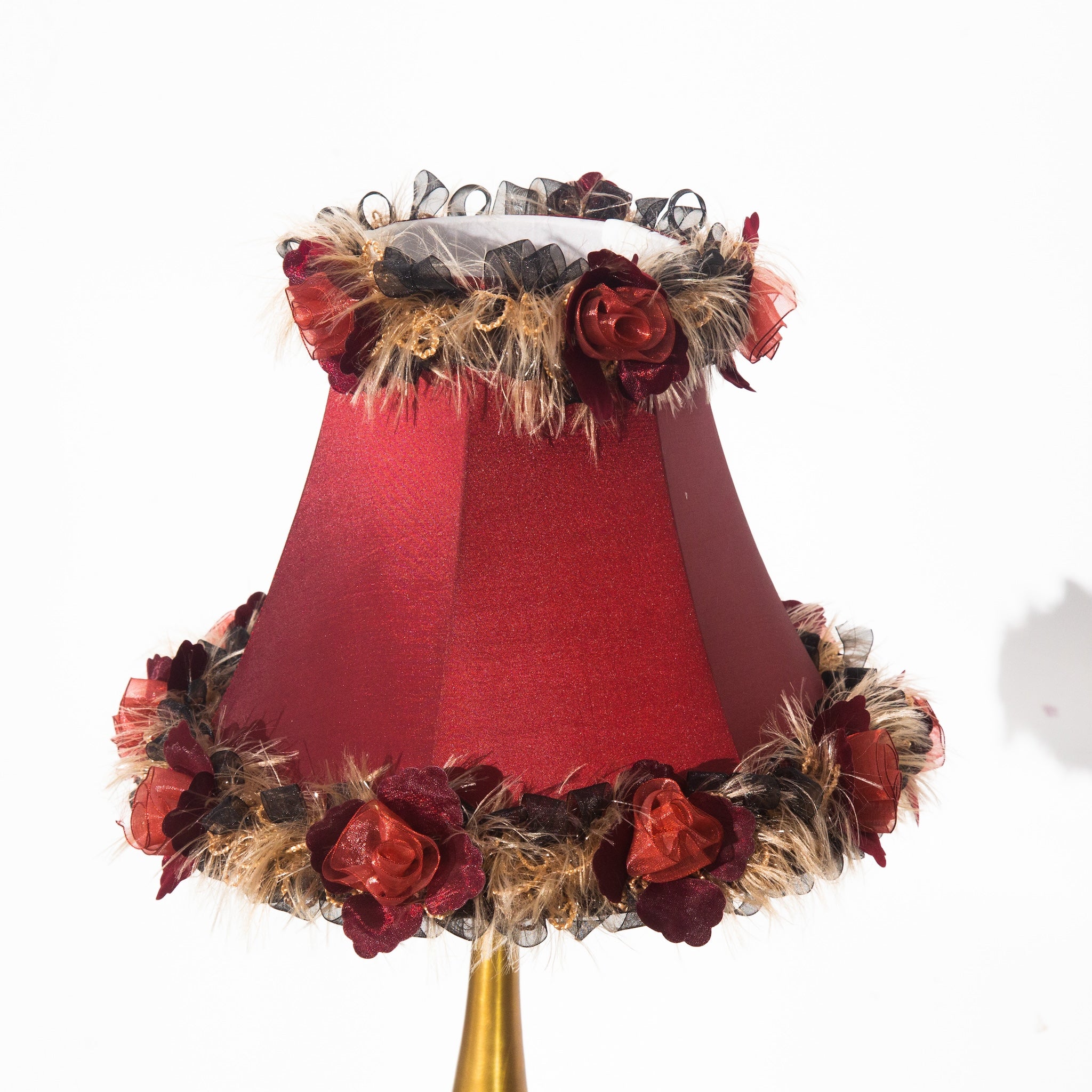 Vintage Silk Red and Gold Floral Table Lamp