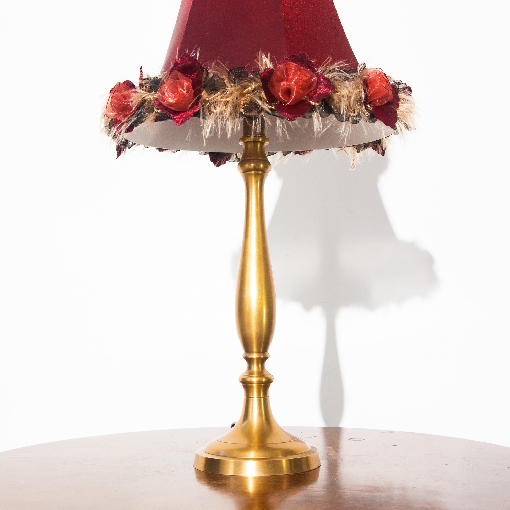 Vintage Silk Red and Gold Floral Table Lamp
