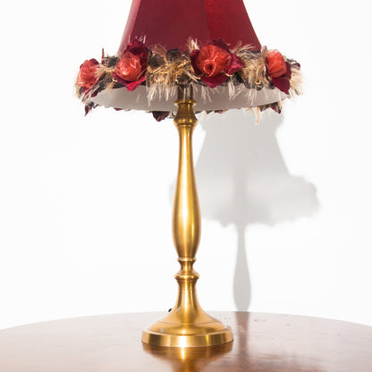Vintage Silk Red and Gold Floral Table Lamp