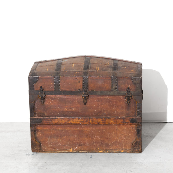 Vinttage Antique Domed Wooden Steamer Trunk Storage Cabinet