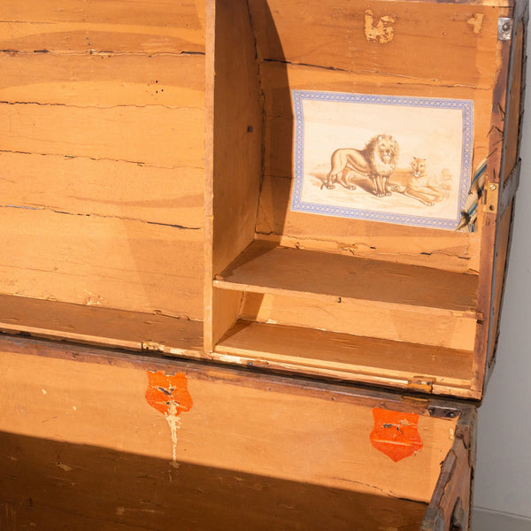 Vinttage Antique Domed Wooden Steamer Trunk Storage Cabinet