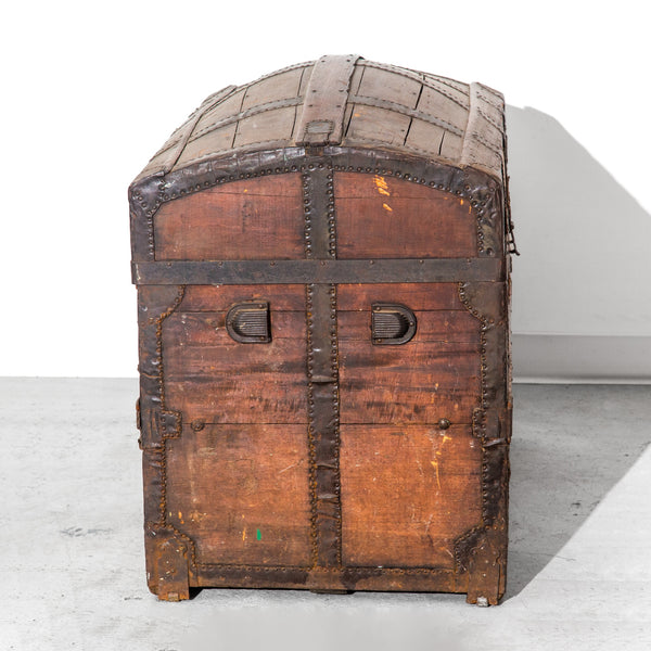 Vinttage Antique Domed Wooden Steamer Trunk Storage Cabinet