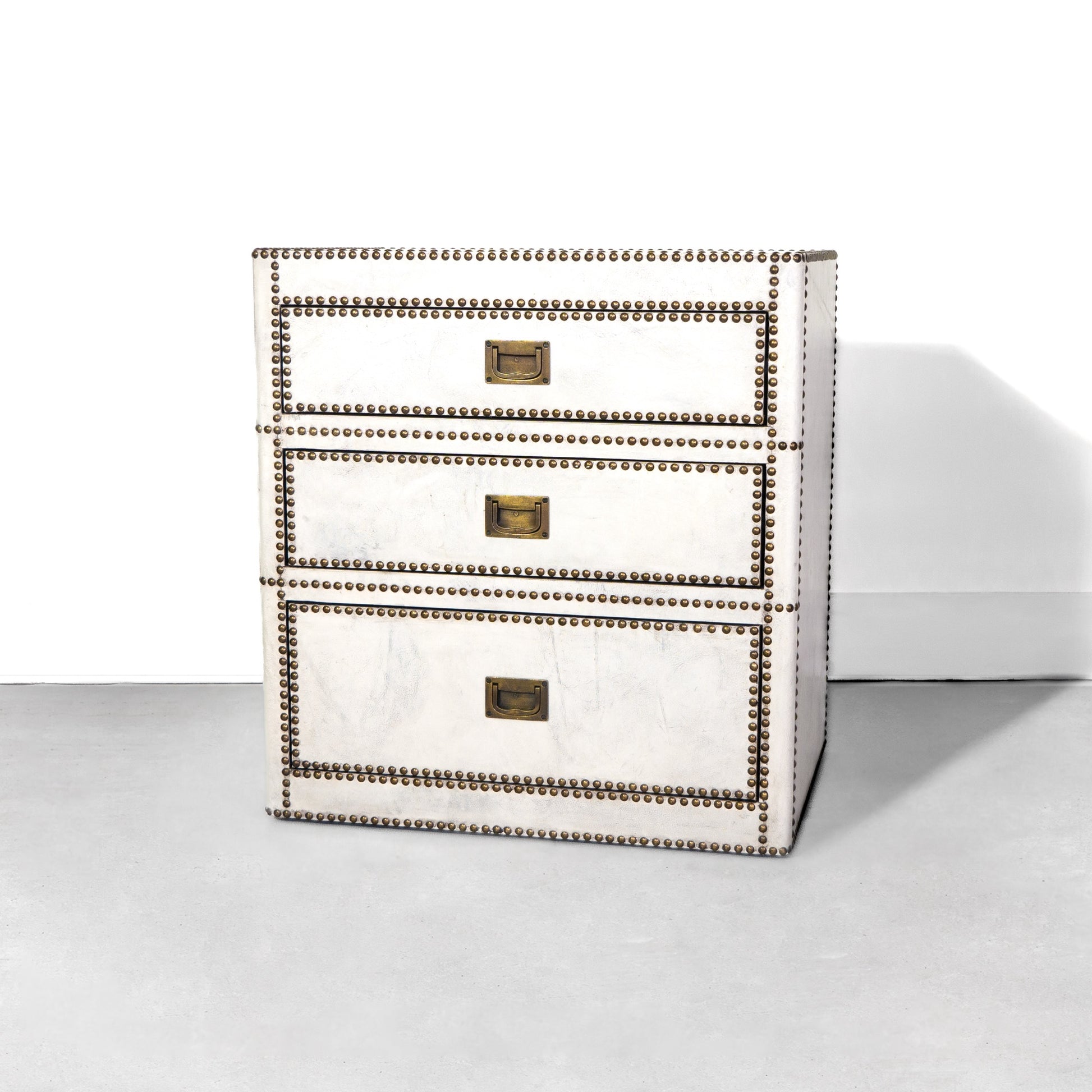 White Leather Restoration Hardware Leather and Brass Chest