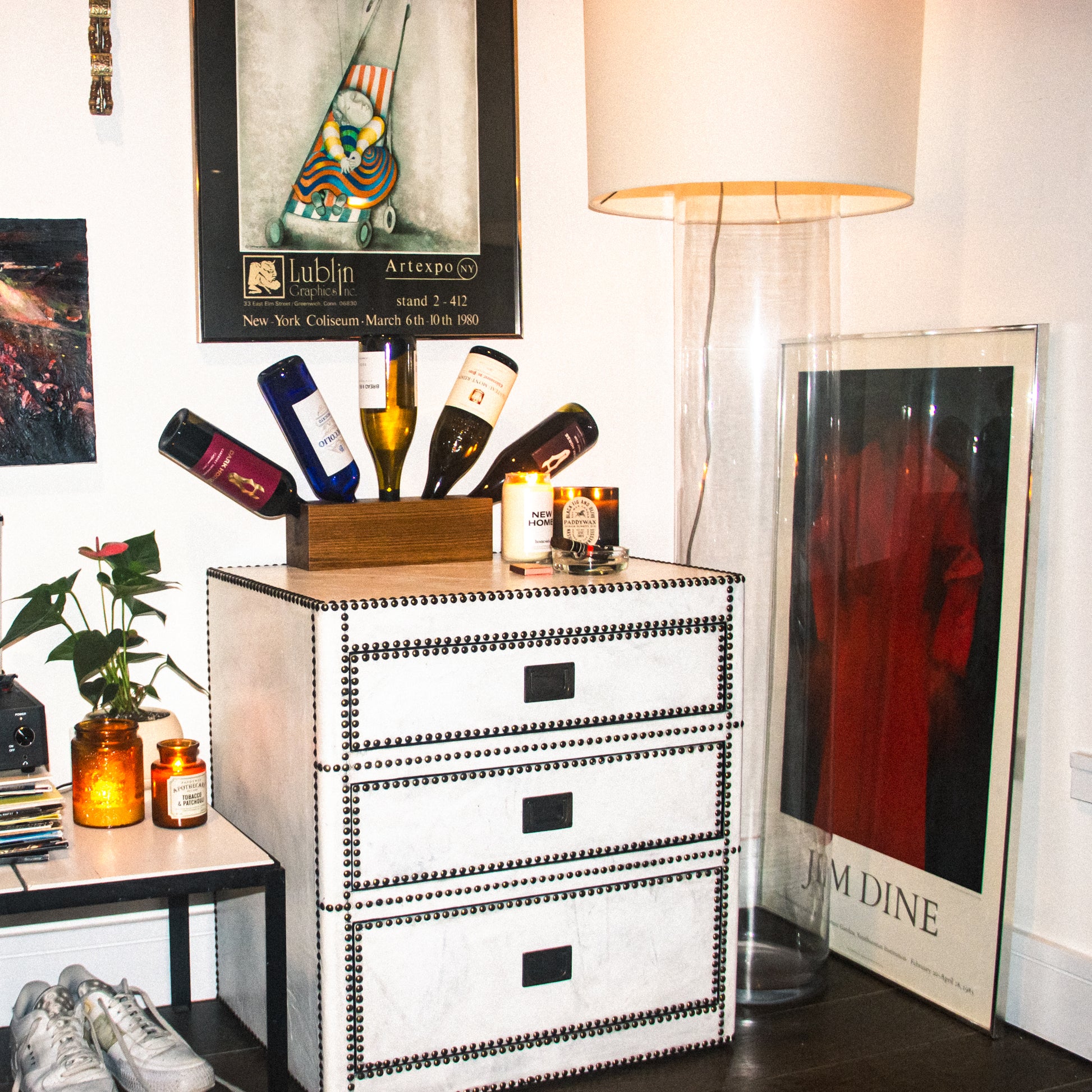 White Leather Restoration Hardware Leather and Brass Chest