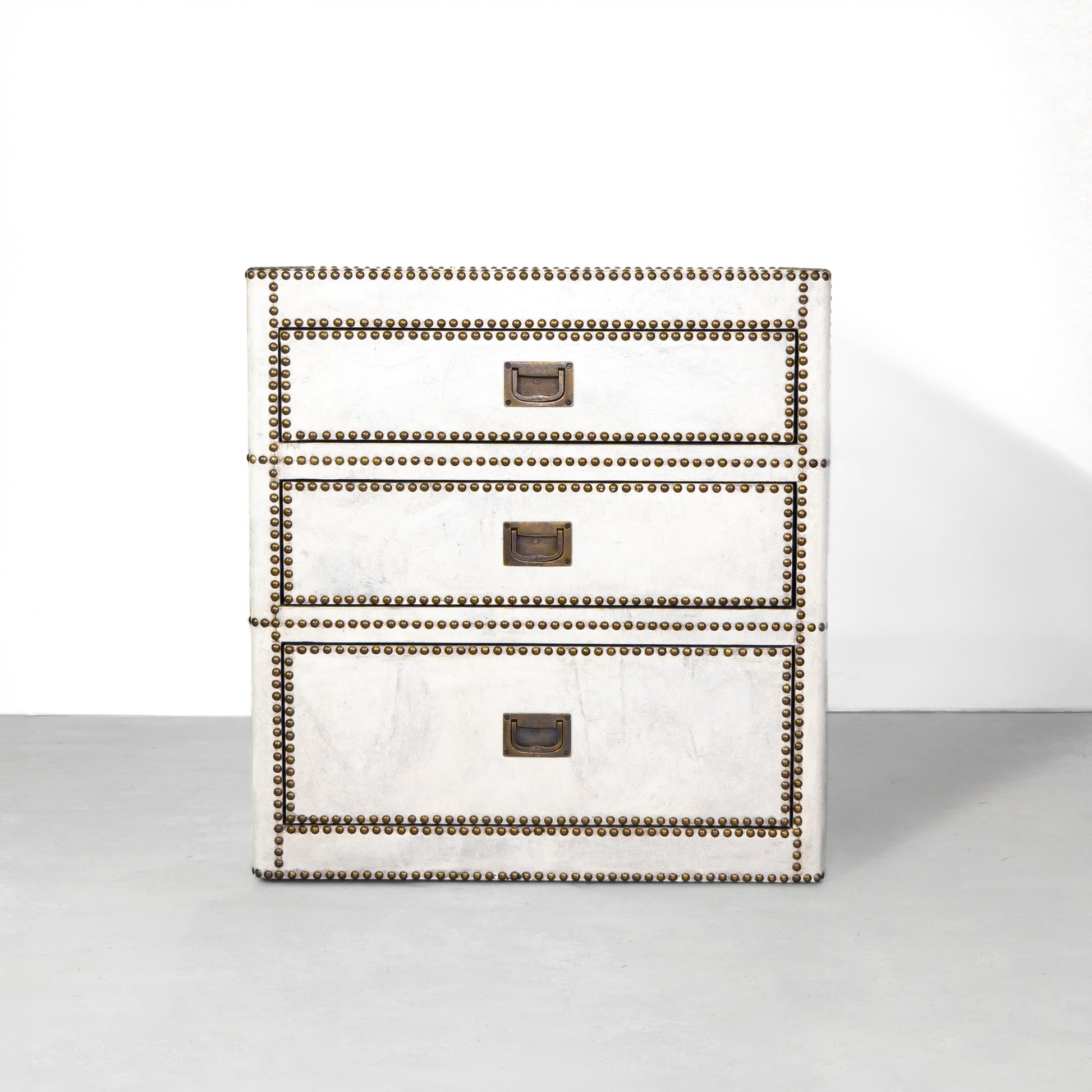 White Leather Restoration Hardware Leather and Brass Chest