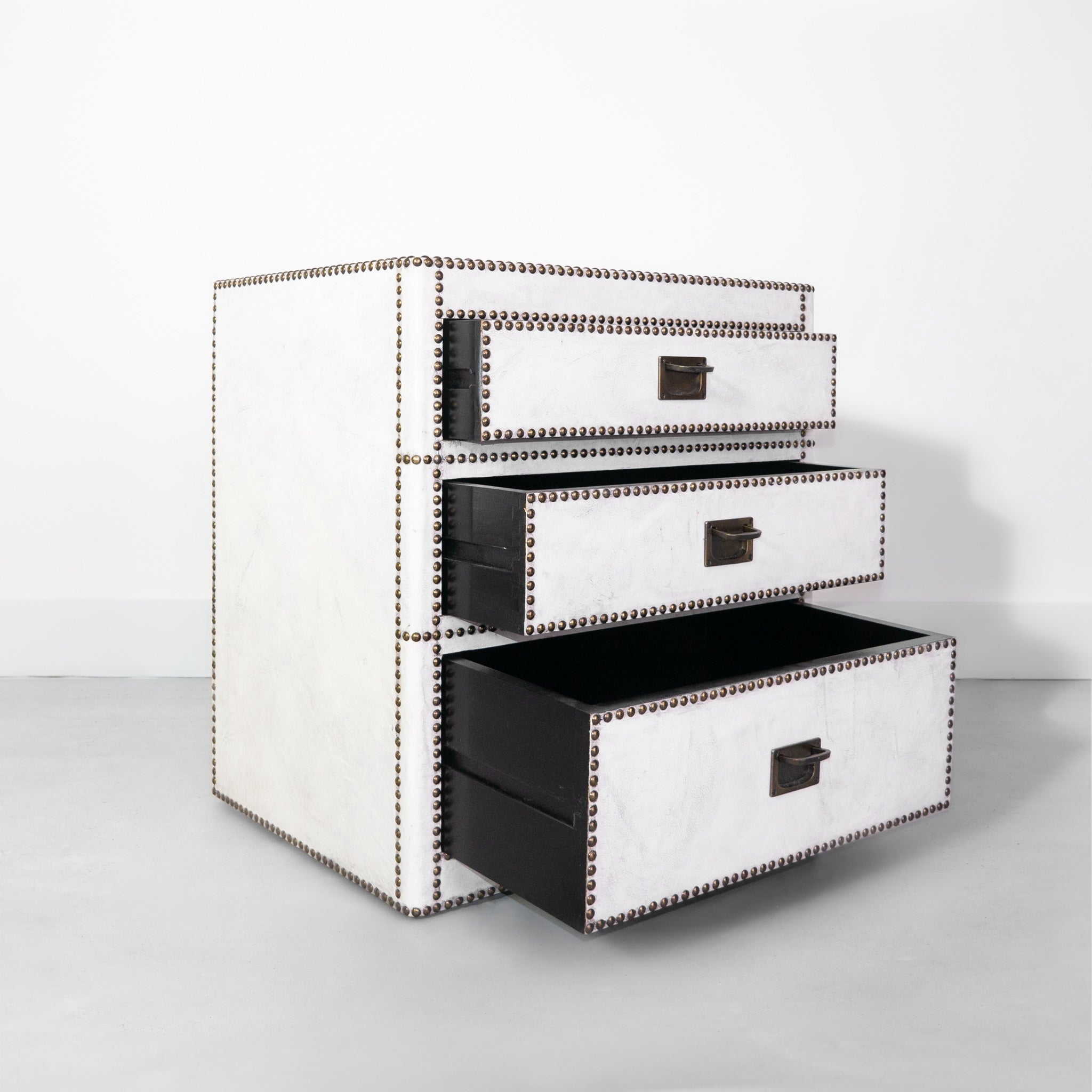 White Leather Restoration Hardware Leather and Brass Chest